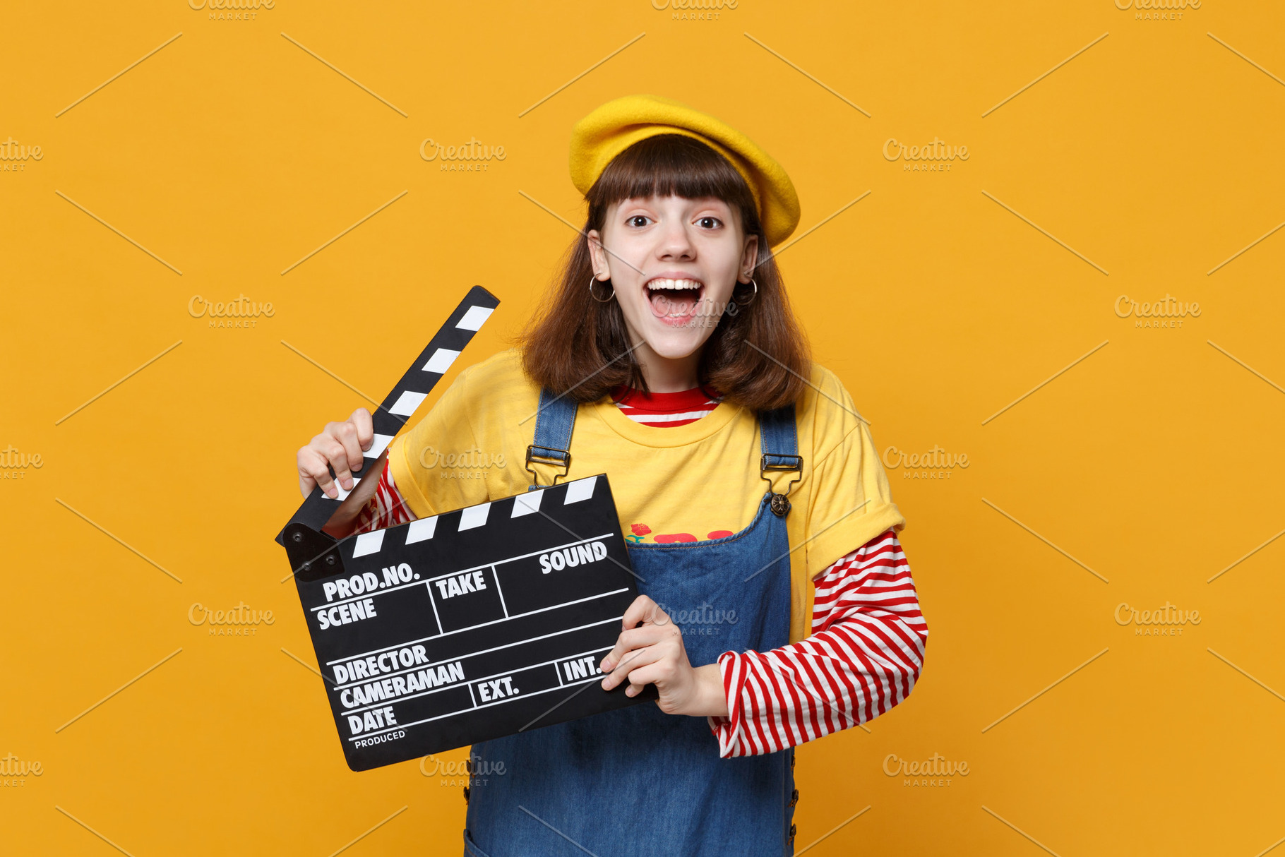 Excited girl teenager in french bere containing background, isolated, and, a Person Photo by ViDi Studio