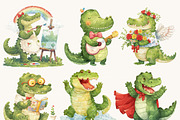 Cute Watercolor Crocodile Clipart, an Animal Illustration by Design Scotch (Thumbnail 3 of 7)