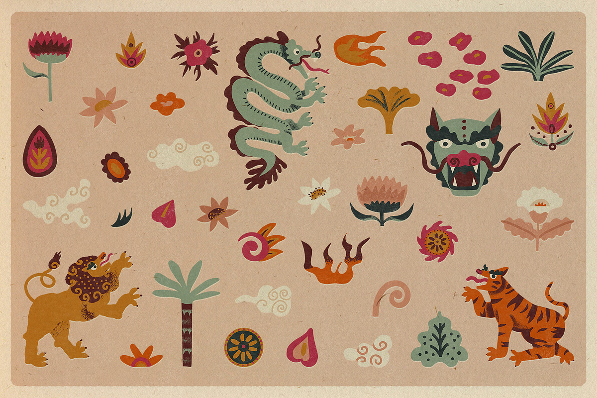 Oriental Folk clipart and patterns, an Animal Illustration by Paper Cherry (Photo 2 of 18)