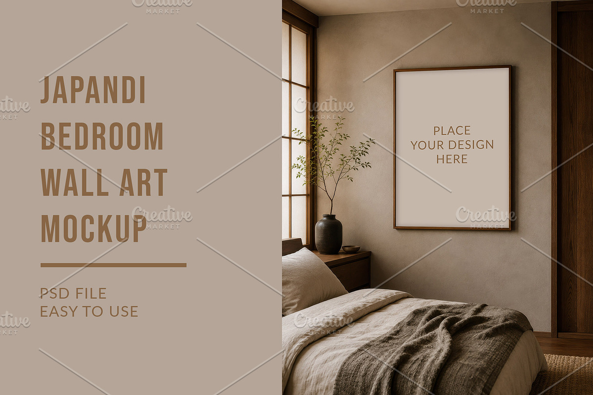Japandi Bedroom Art Frame Mockup, a Household Mockup by AYAKA Studio Co. (Photo 1 of 2)