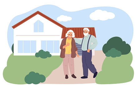 Joyful elderly couple outside their, an Object Illustration by Vectorbuum