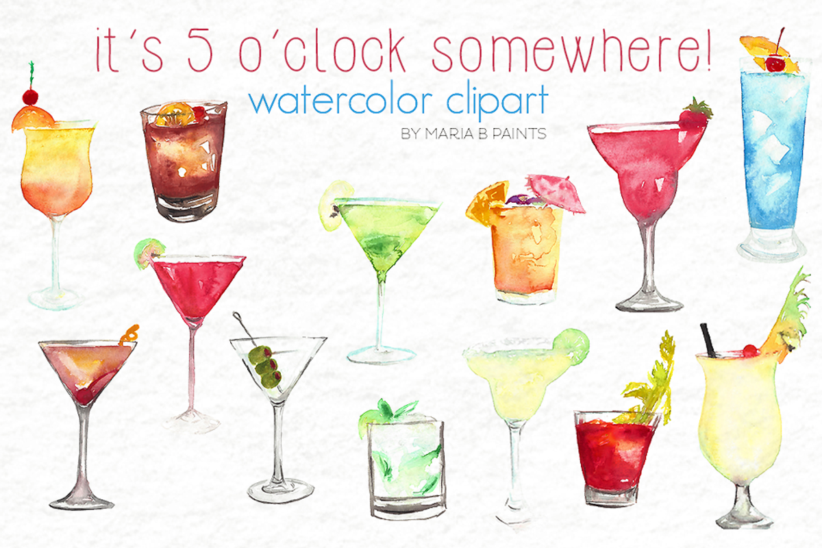 Watercolor Clip Art - Beverages, a Food Illustration by Maria B. Paints