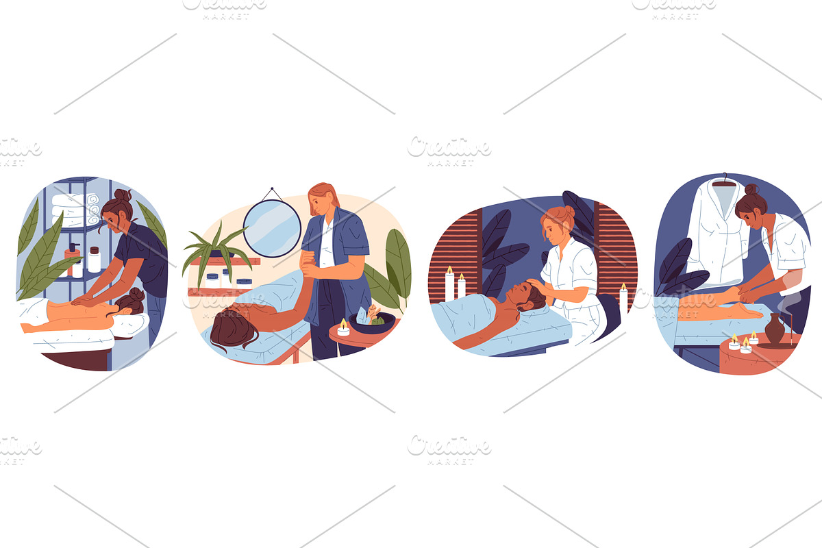 Set of woman massage. Vector spa, an Object Illustration by Elegant Solution