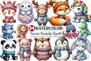 Kawaii Knitted Animals Clipart, an Illustration by Rose Art
