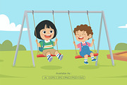 Happy Kids Swinging in Park Vector, a Person Illustration by Partikusi Design (Thumbnail 2 of 3)