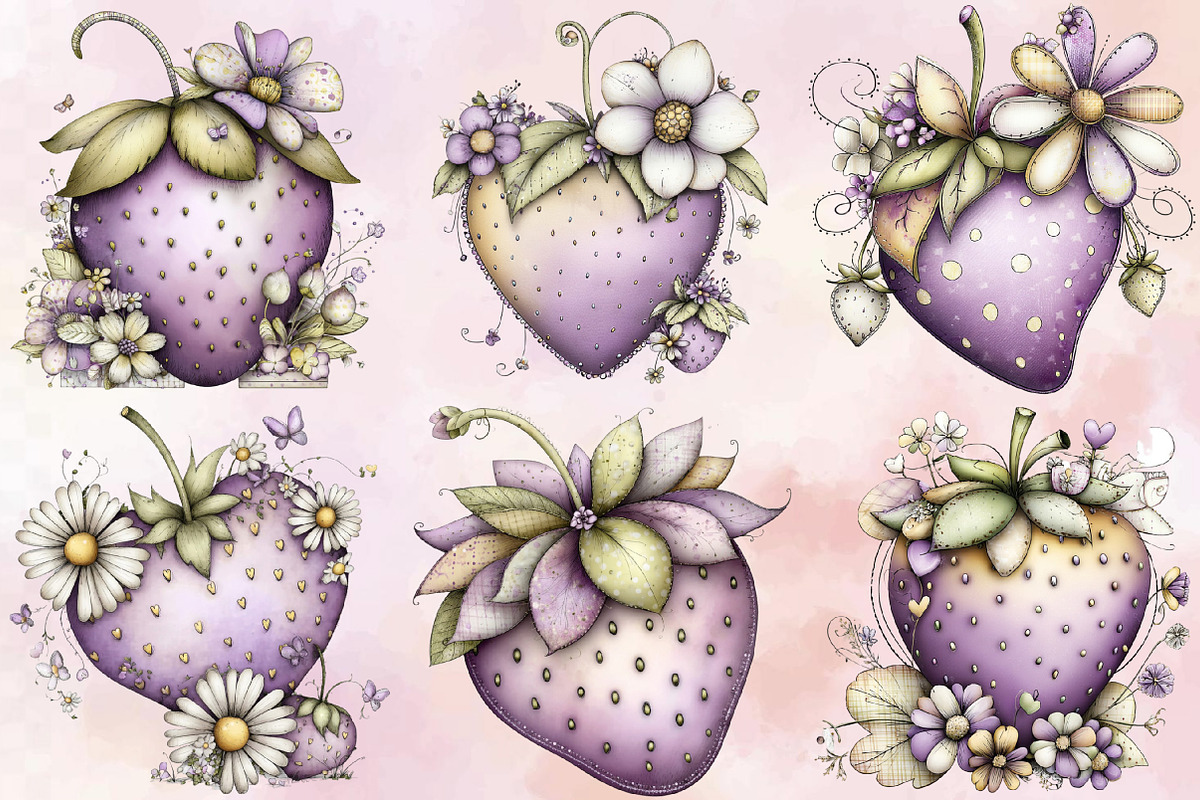 Whimsical Spring Strawberry Clipart, an Illustration by SVGArt (Photo 4 of 9)