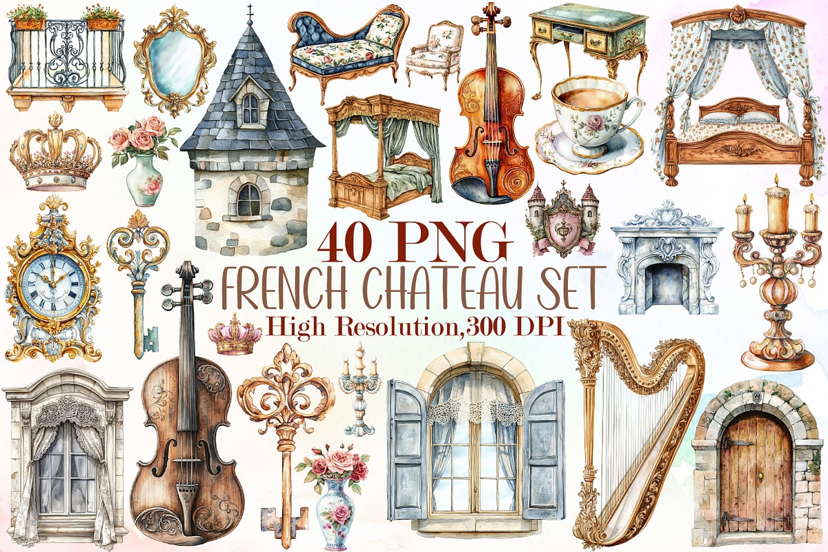 Vintage Clipart French Chateau Set, an Illustration by Sublimation Artist (Photo 1 of 6)