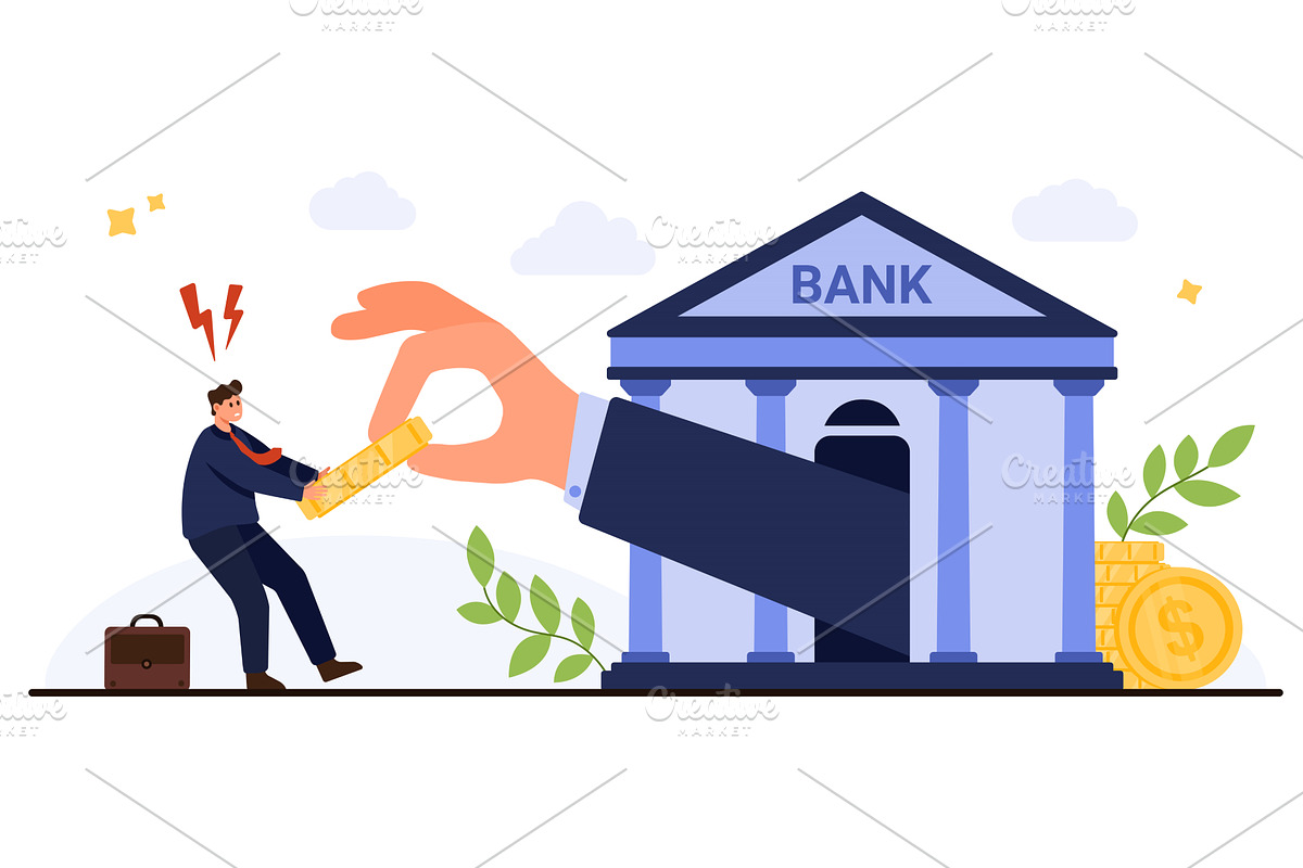 Bank Taking Money From Businessman, a Finance Illustration by Flashvector