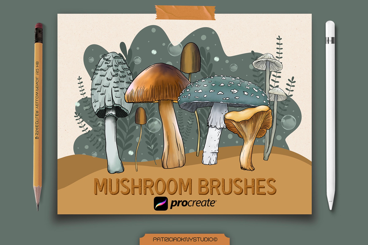Mushroom brushes for Procreate, a Brush Add-On by PDknyStudio