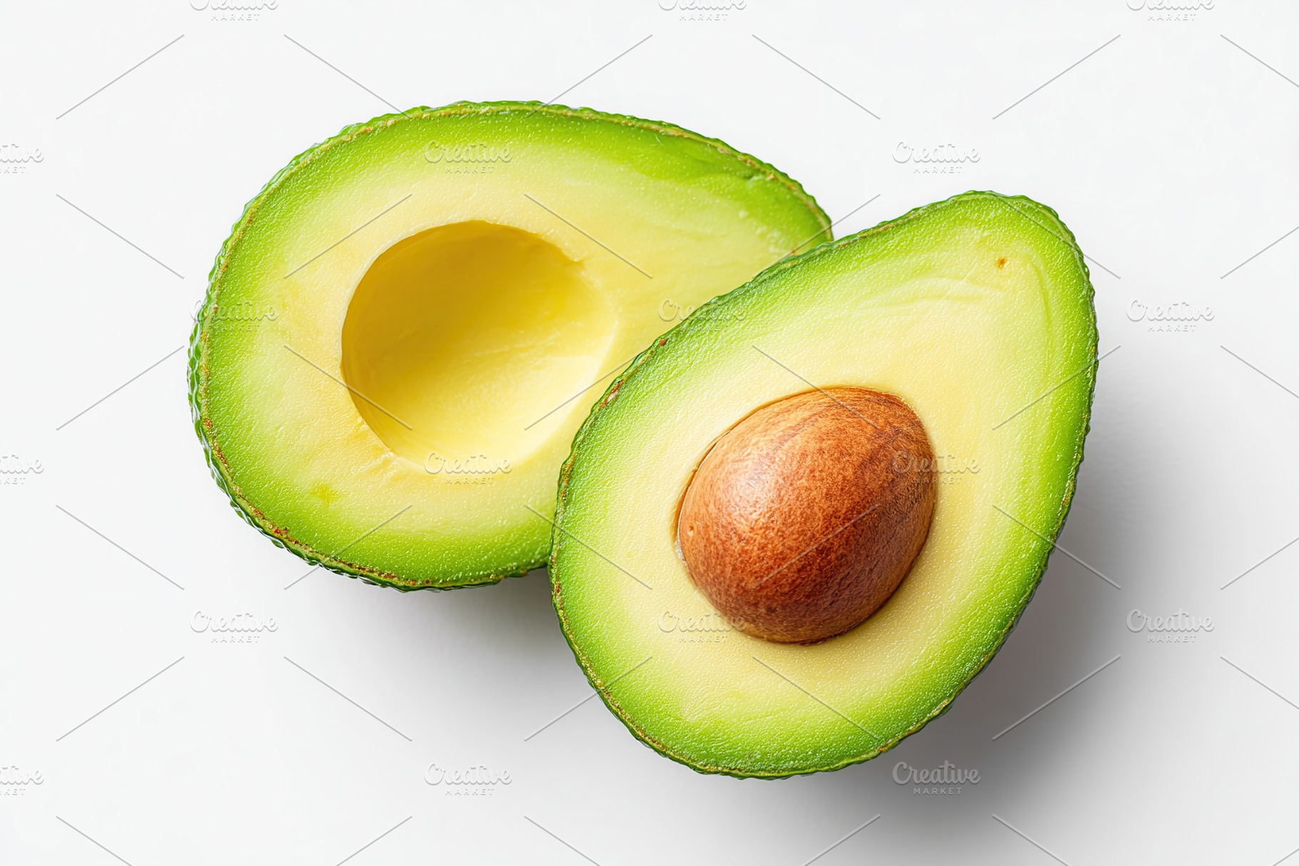 Freshly sliced ripe avocado revealing creamy texture and healthy seed on a ligh, a Food & Drink Photo by AlyaAnd