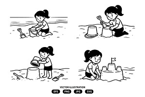 Woman making a sand castle, a Person Illustration by Vectorlina
