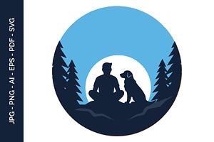 Person and dog looking at horizon, an Animal Illustration by nandinigraphics