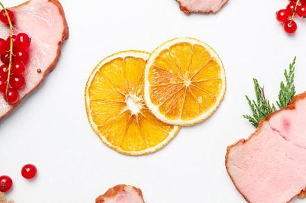 Concept of tasty food, ham, top view, a Food & Drink Photo by AtlasStudio PRO