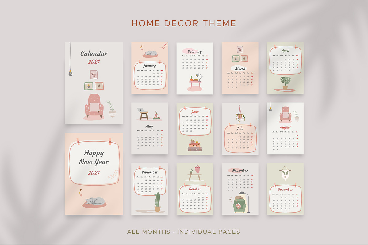2021 Wall Calendar Cute Illustration, a Templates & Theme by Kalstud (Photo 3 of 8)
