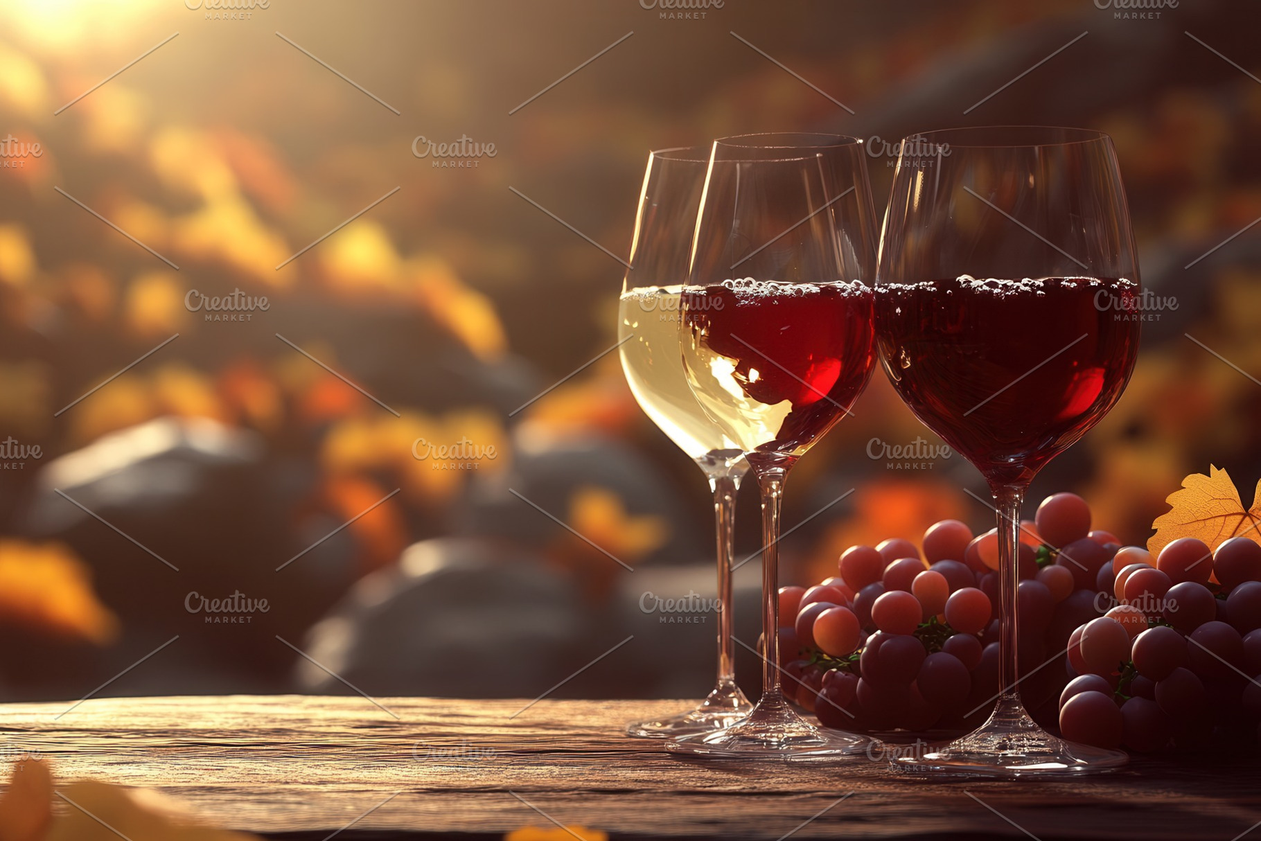 Glasses of red and white wine, a Photo by Pavel_design