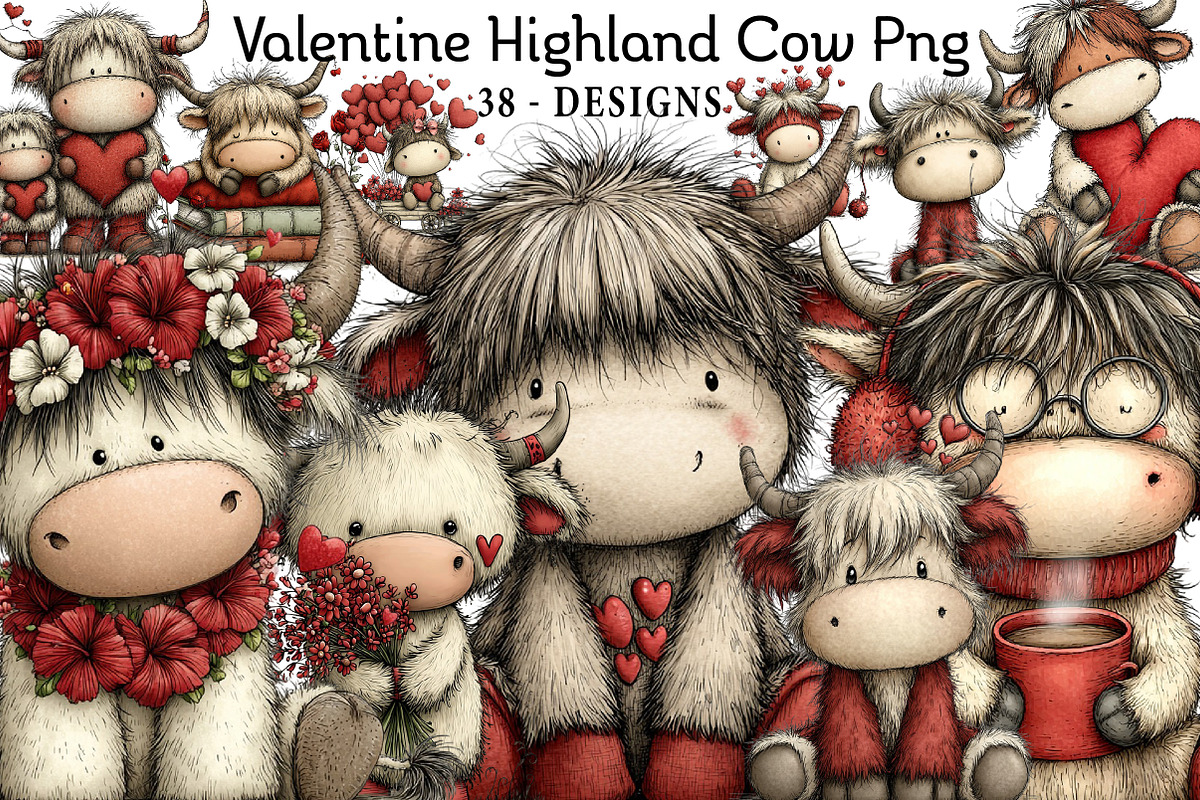 Valentine Highland Cow Png, an Illustration by Daily.Designs (Photo 1 of 8)