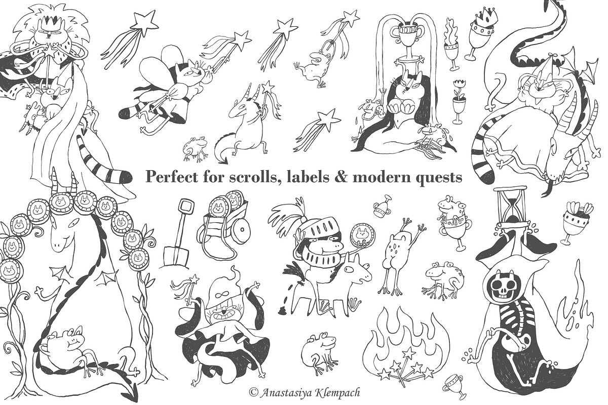 Hand-Drawn Medieval Doodle Cats, an Illustration by Anastasiya Klempach (Photo 4 of 6)