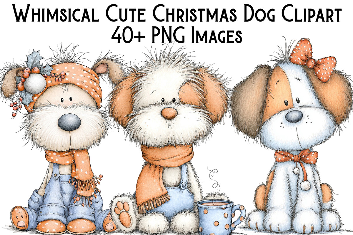 Whimsical Cute Christmas Dog Clipart, an Illustration by Pixels.Craft (Photo 1 of 6)