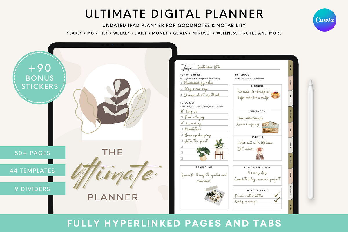 Undated Digital Life Planner iPad, a Templates & Theme by HoneyGlowStudioCo (Photo 1 of 9)