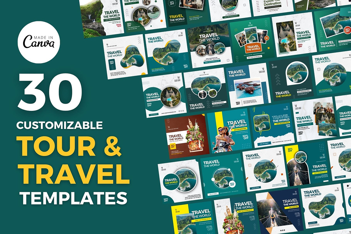30 Tour & Travel Canva Flyer Bundle, a Social Media Template by MK Creatives (Photo 1 of 2)
