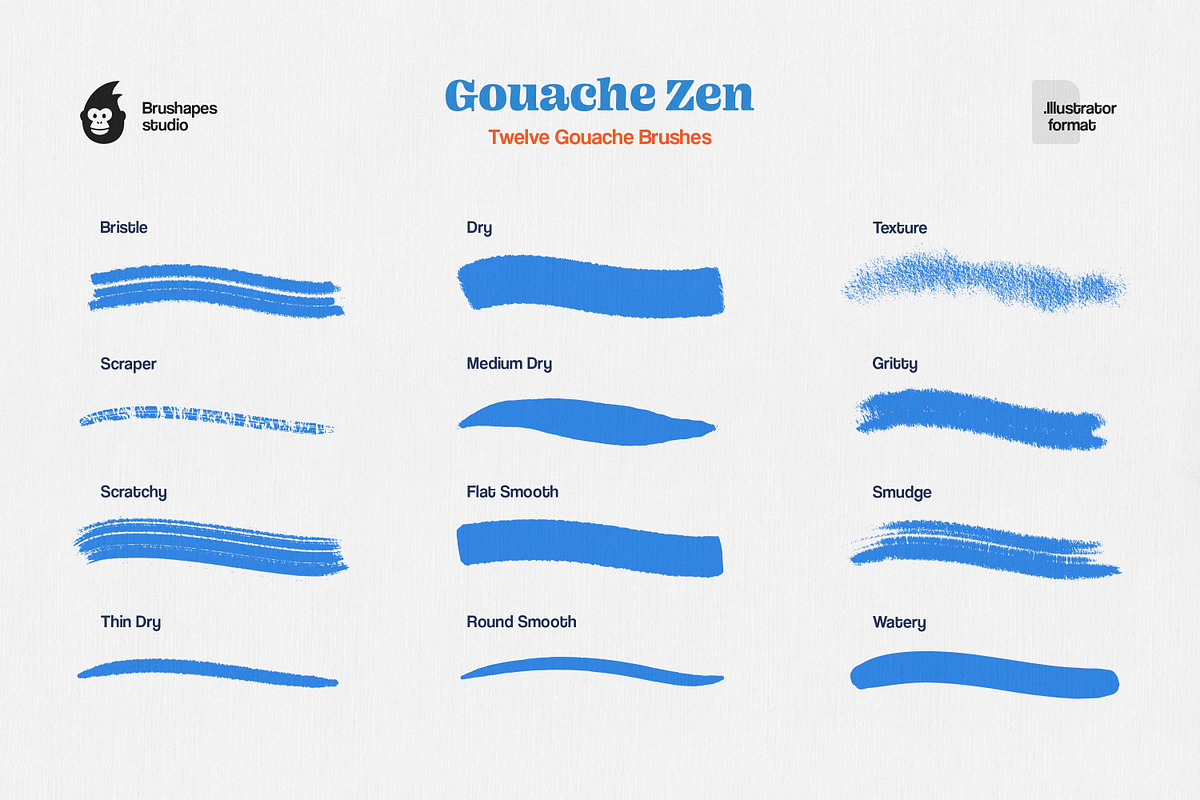 Gouache Zen Illustrator Brushes, a Brush Add-On by brushapes.com (Photo 5 of 10)
