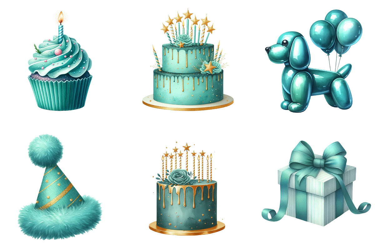 Teal Birthday Sublimation Clipart, an Illustration by DreamArtGraphic (Photo 6 of 6)