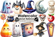 Watercolor Kawaii Halloween Clipart, an Illustration by Black Bird Studio (Thumbnail 1 of 6)