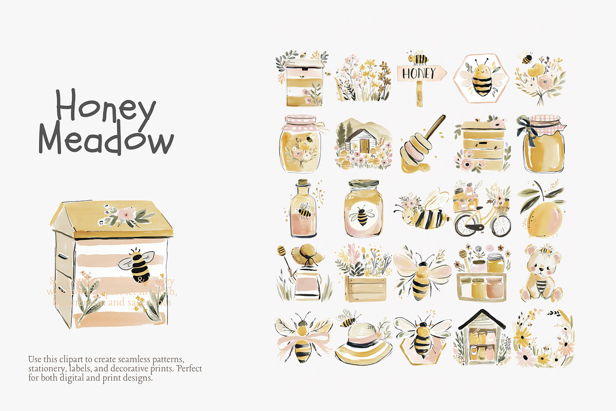 Honey meadow clipart bundle, a Decorative Illustration by Patishop Art (Photo 9 of 11)