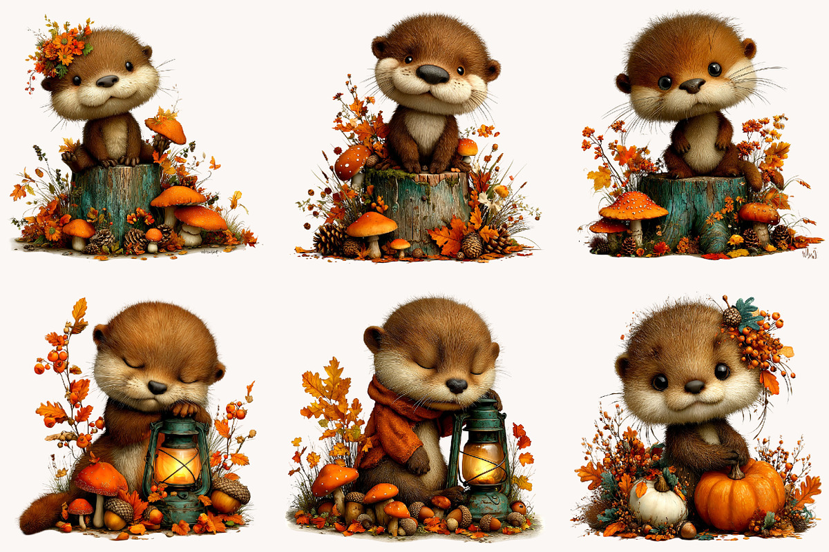 Whimsical Autumn Fall Otter Clipart, a Seasonal Illustration by Designworld (Photo 3 of 10)