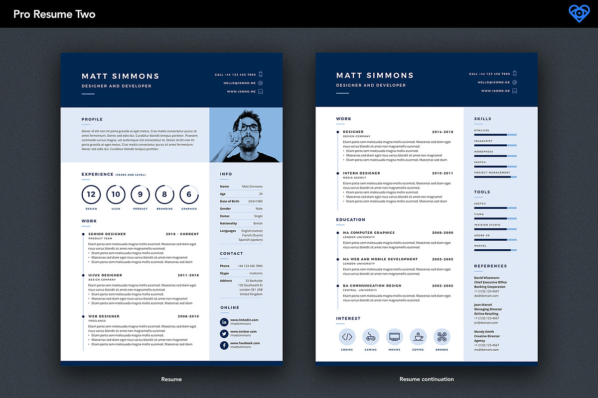 Pro Resume 2, a Resume Template by ikono.me (Photo 3 of 6)