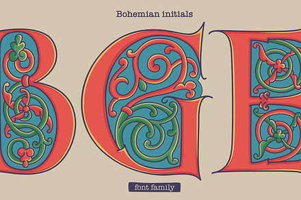 Bohemian medieval initials, a Blackletter Font by kaer_shop