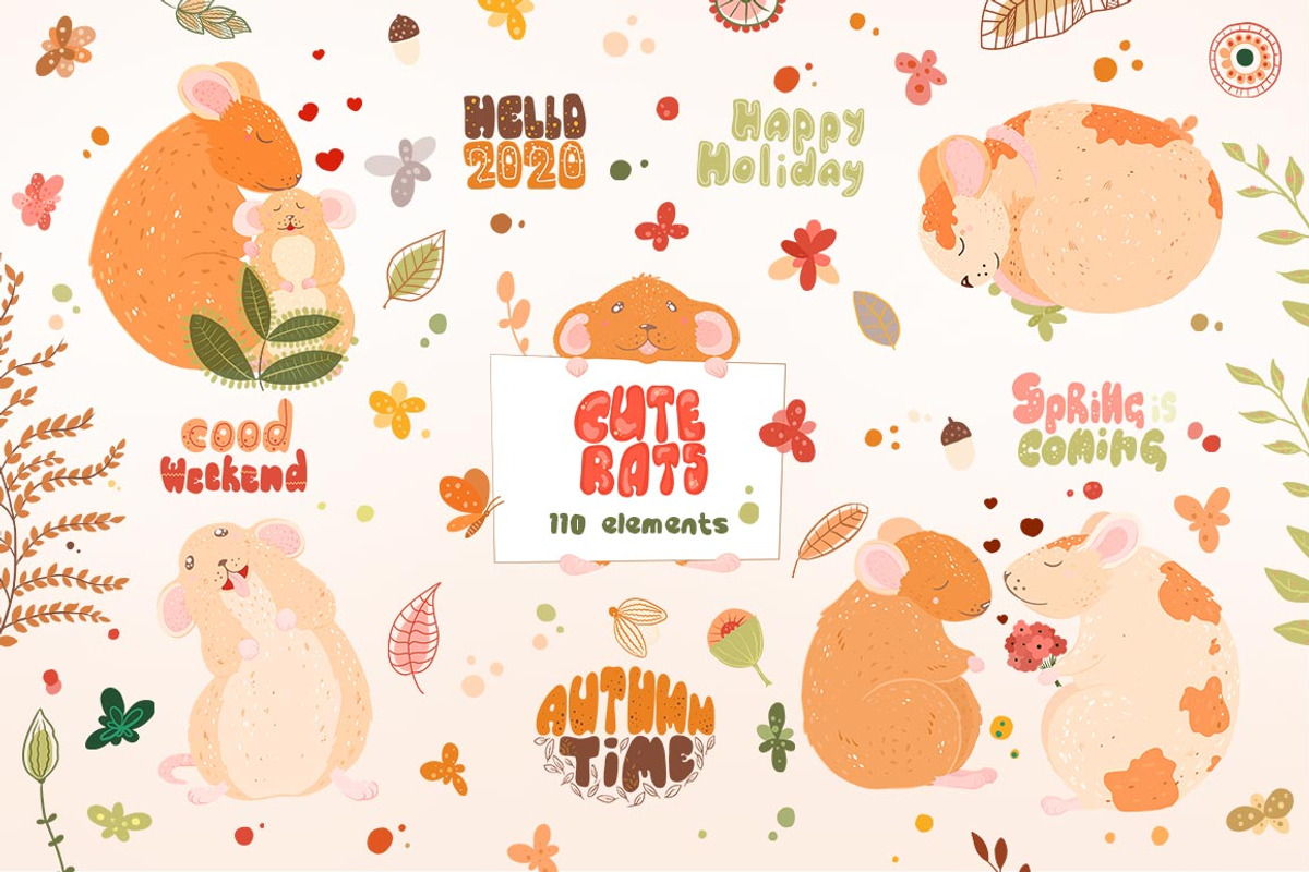 Сute rats - graphic clipart, an Illustration by LaVika (Photo 4 of 13)