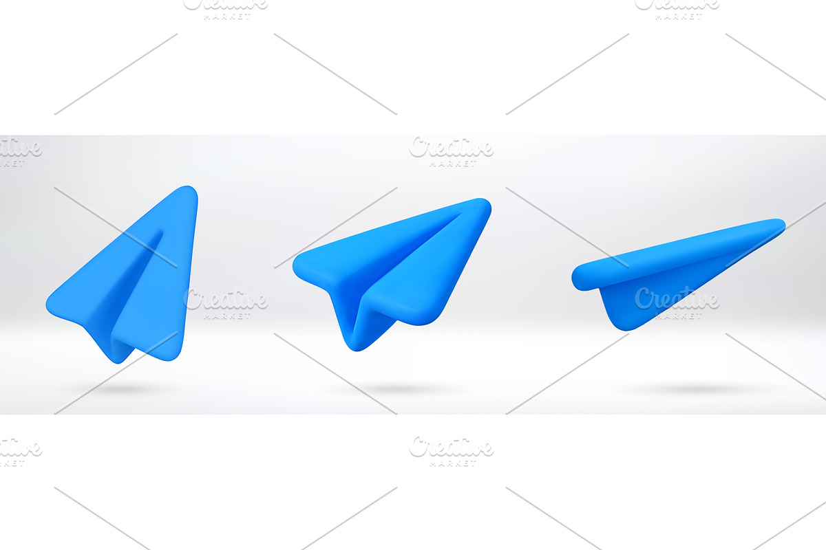 Blue 3d cartoon paper plane icon set, an Object Illustration by Abscent