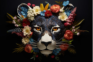 Elusive Panther head flowers mammal, an Animal Photo by Ylivdesign