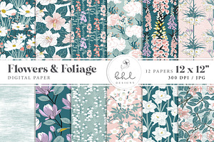Flowers & Foliage Digital Paper Pack