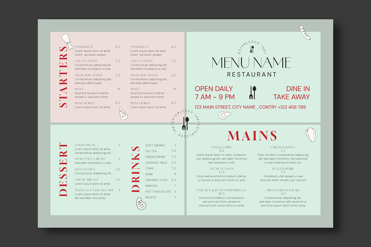 Minimal Restaurant Menu Template, a Flyer Template by MightyDesign (Photo 2 of 5)