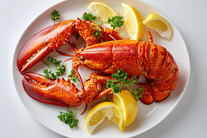 Gourmet lobster with lemon and parsley garnish, a Food & Drink Photo by AlyaAnd