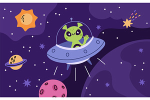 Cute green alien. Little humanoid in, a Technology Illustration by YummyBuum