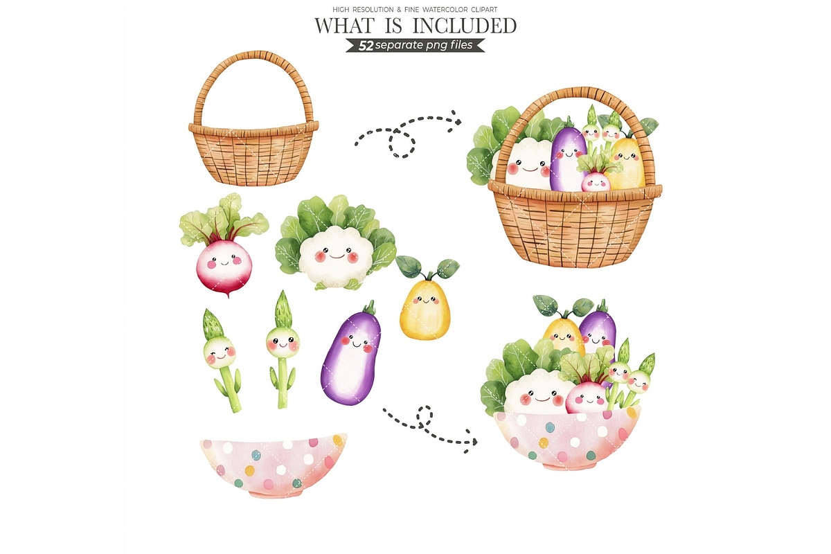 Cute Vegetables Watercolor Clipart, an Illustration by CharmClipart (Photo 7 of 10)