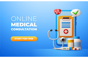 3d cartoon medicine poster. Landing, an Object Illustration by YummyBuum