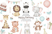 Cute animals birthday party clipart, an Illustration by TanyaArtsDesign (Thumbnail 1 of 3)