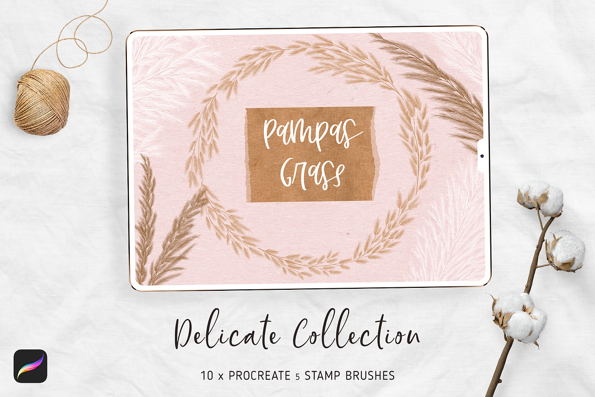 Pampas Grass Procreate Brushes, a Brush Add-On by Oh Mia Studio (Photo 1 of 3)