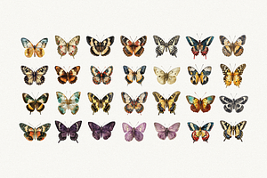 80 Vintage Butterflies Clipart