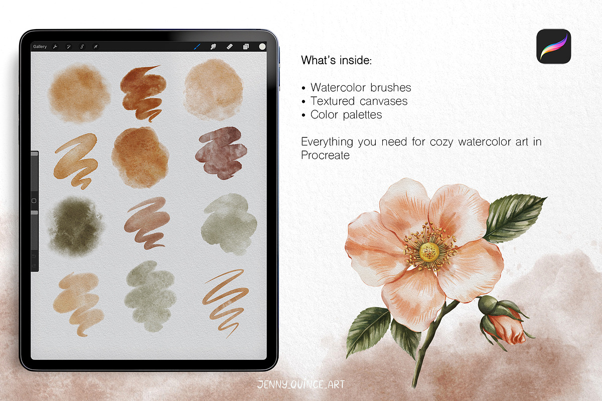 Procreate Brushes-Watercolor brushes, a Brush Add-On by Jenny Quince (Photo 2 of 12)