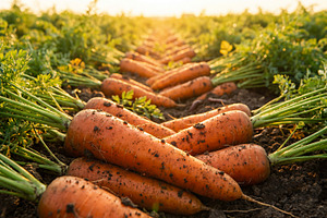 Ripe carrots growing on a field, a Food & Drink Photo by Volff