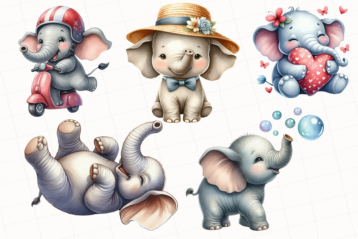Cute Elephant Sublimation Clipart, an Illustration by OK Design (Photo 2 of 5)