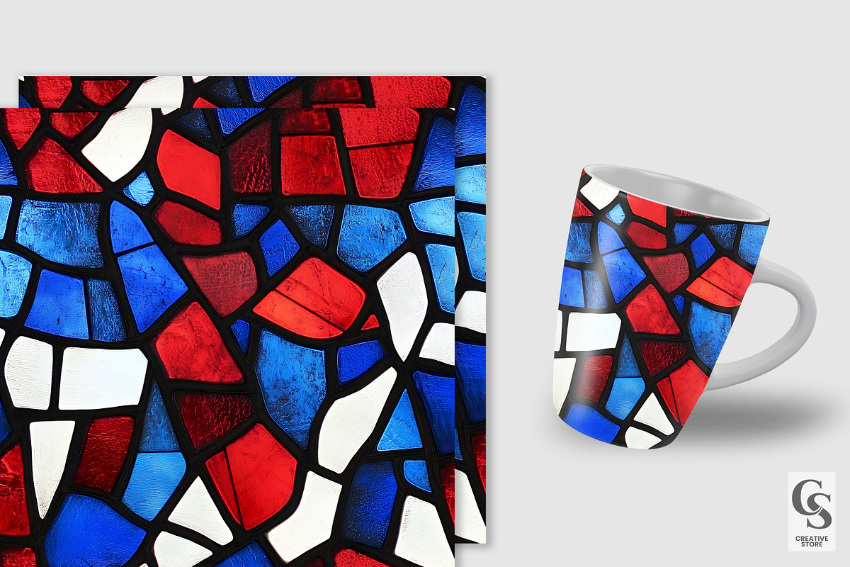 Red Blue Stained Glass Digital Paper, a Pattern Graphic by Creative Store (Photo 3 of 5)