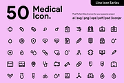 50 Medical Line Icon, an Outline Icon by Kawalan Studio (Thumbnail 1 of 9)
