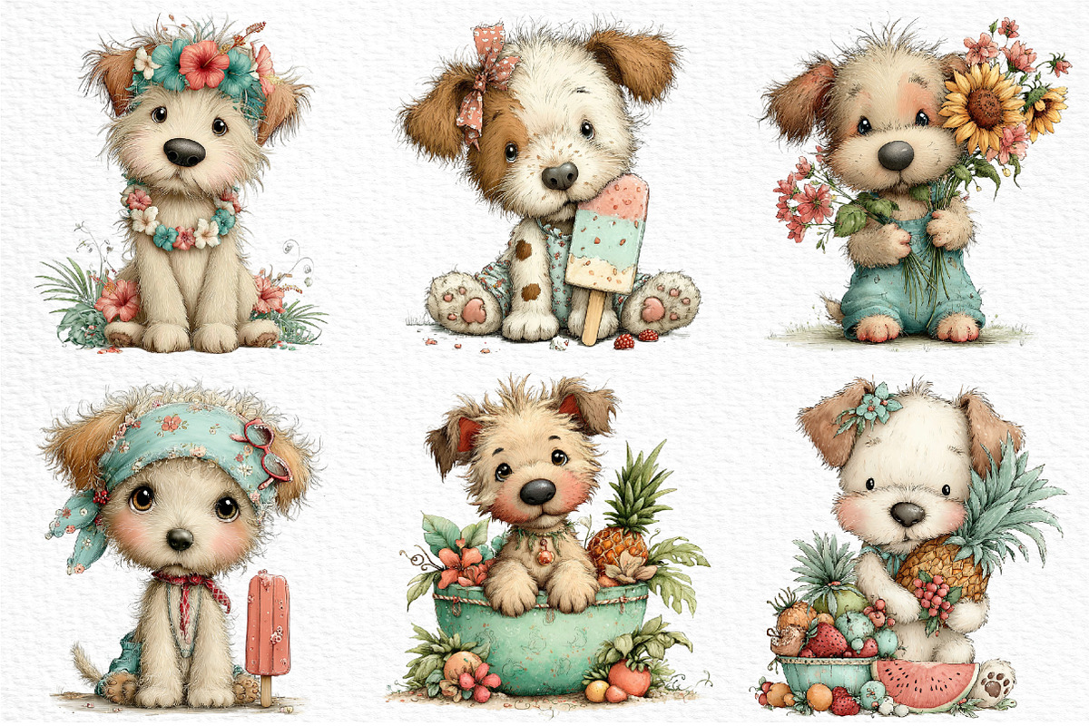 Whimsical Summer Dogs Clipart, an Illustration by Craft Nest (Photo 5 of 11)