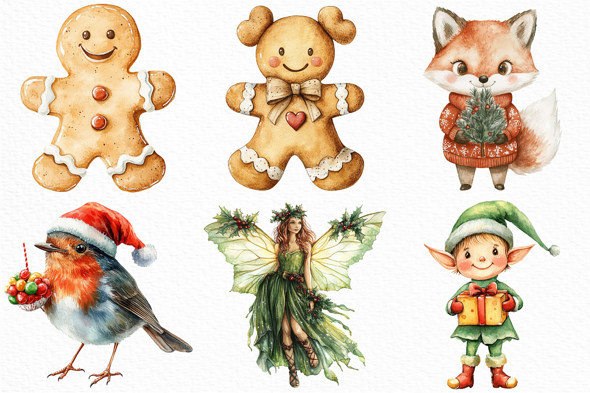 Watercolor Cute Christmas Characters, an Illustration by Craft Nest (Photo 3 of 6)